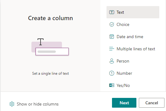 Choose the column type