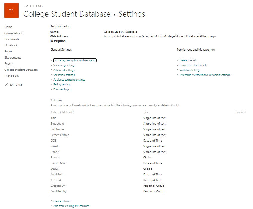 Configure List Settings