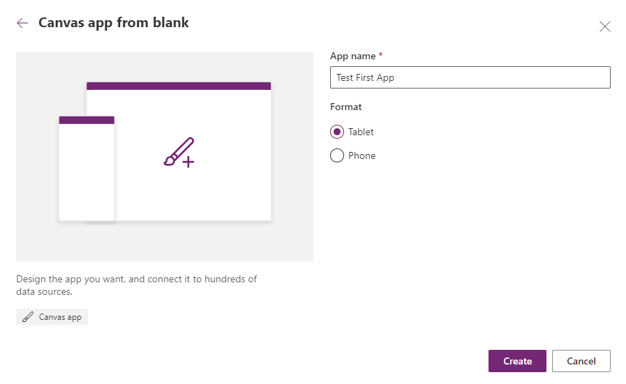 Create app form blank